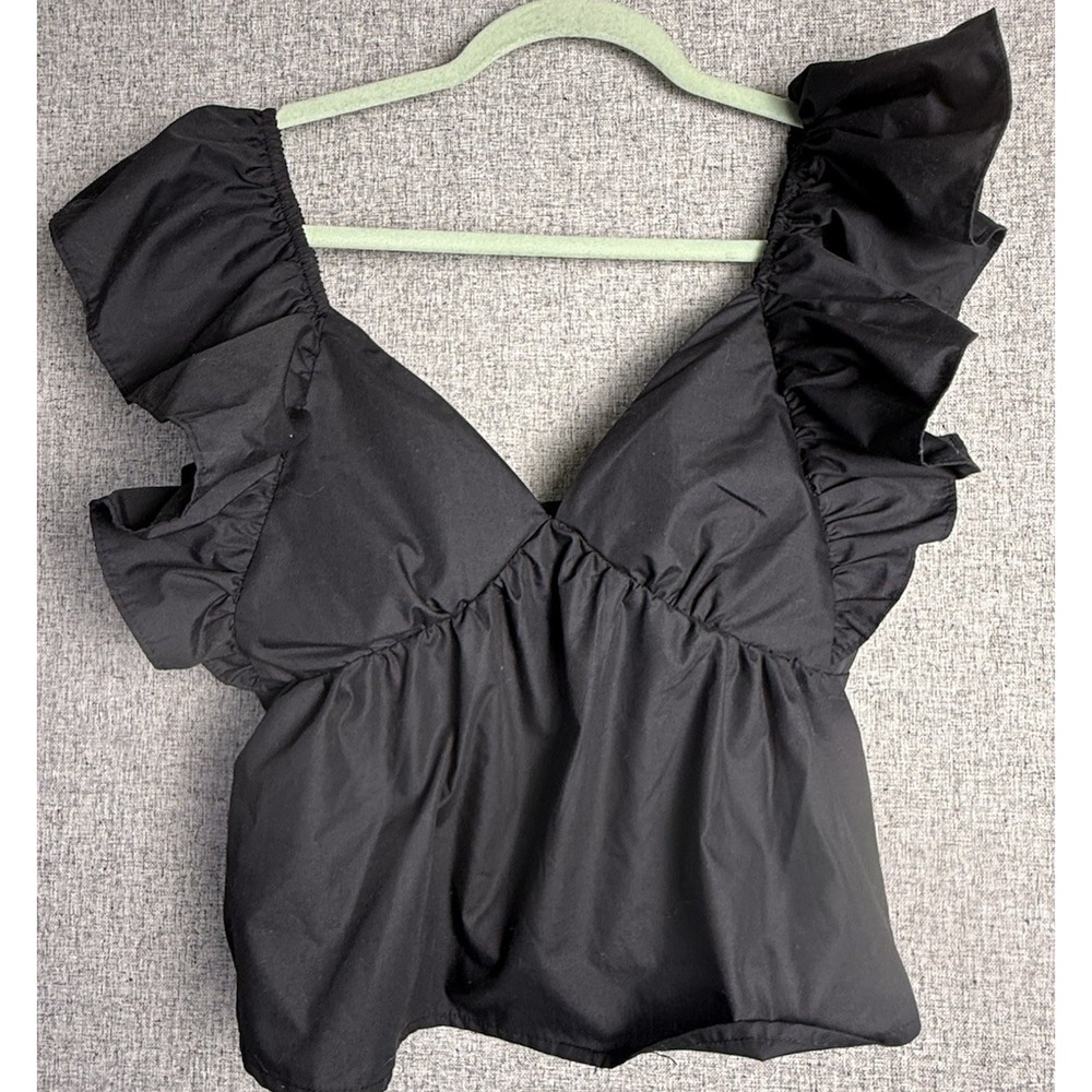 Pink Lily‎ Black Ruffle Strap Crop Sweetheart Peplum Cotton Coquette Tank Top XS